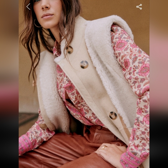 Sezane Pierro Silk/Cotton Blue Floral Button-Up Blouse - Picture 4 of 7